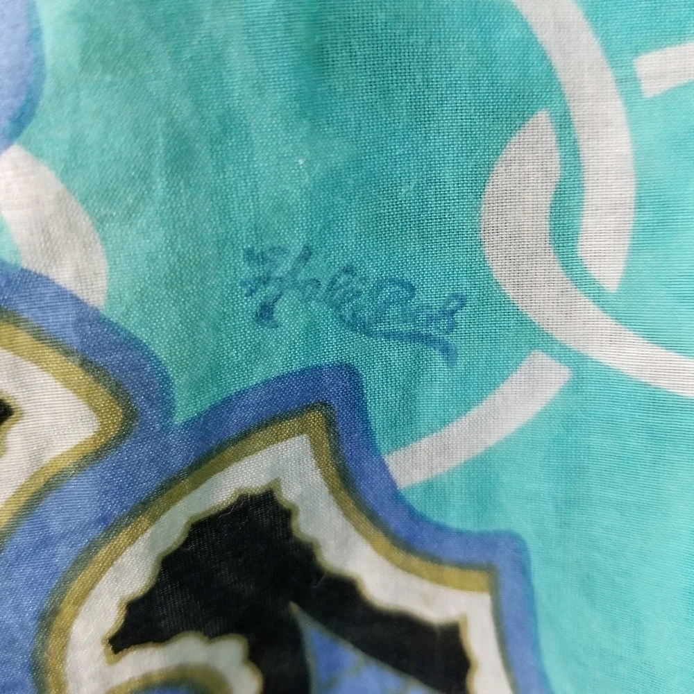 Hale Bob Cabana Silk Cotton Blend Long Sleeve Tunic Top Medium Blue Boho Print